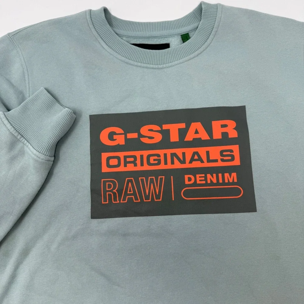 G-Star Raw Originals Mens XS Light Green Graphic Crewneck Sweatshirt Recycled